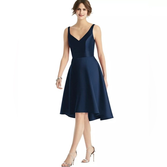 NWT! $325 Alfred Sung high/low silhouette V- Neck Swingy full skirt Size 8 - Picture 1 of 11